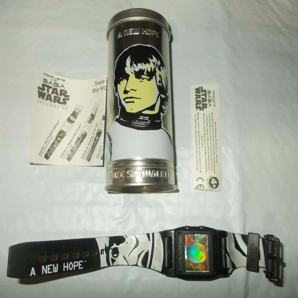 2005 Burger King Luke Skywalker Star Wars Episode 4 A New Hope Watch AND Tin